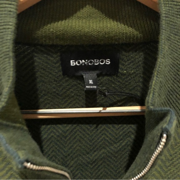 Bonobos chevron zip up sweater, green, NWOT - Picture 4 of 7